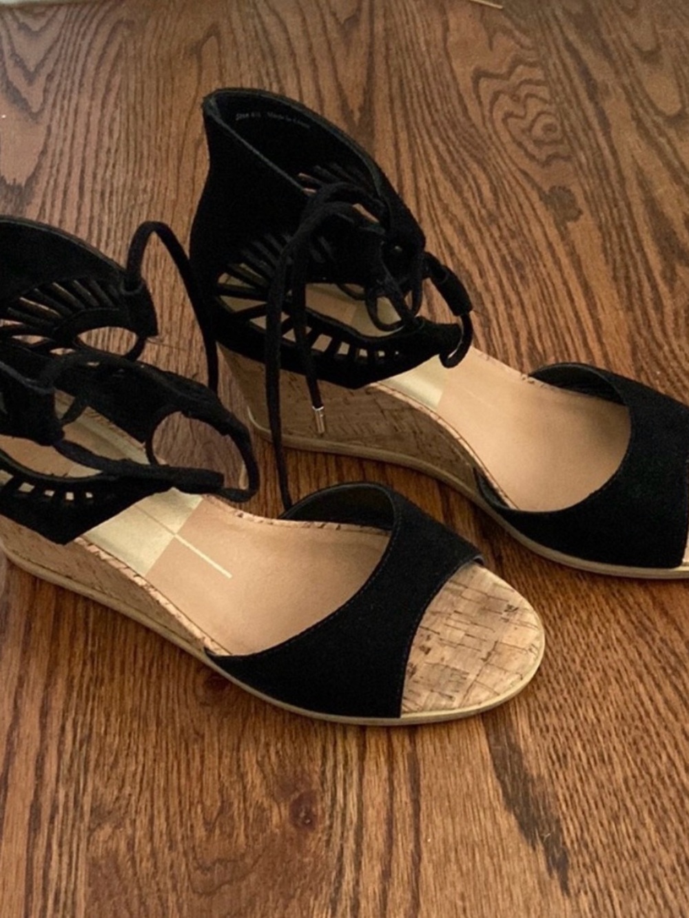 Dolce Vita Black Lace-Up Cork Wedge Sandals